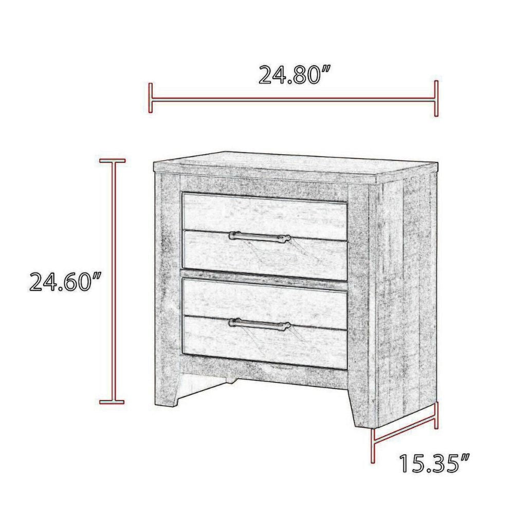 Yaz 25 2 Drawer Nightstand Bar Handles White and Gray By Casagear Home BM300834