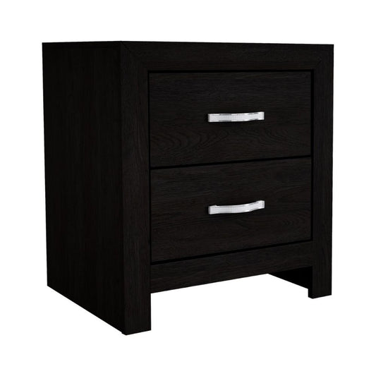 Ancy 24" 2 Drawer Nightstand, Faux Diamond Inlay, Black By Casagear Home