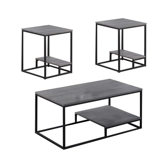3 Piece Cocktail Set, Coffee Table, 2 End Tables, Gray Wood By Casagear Home
