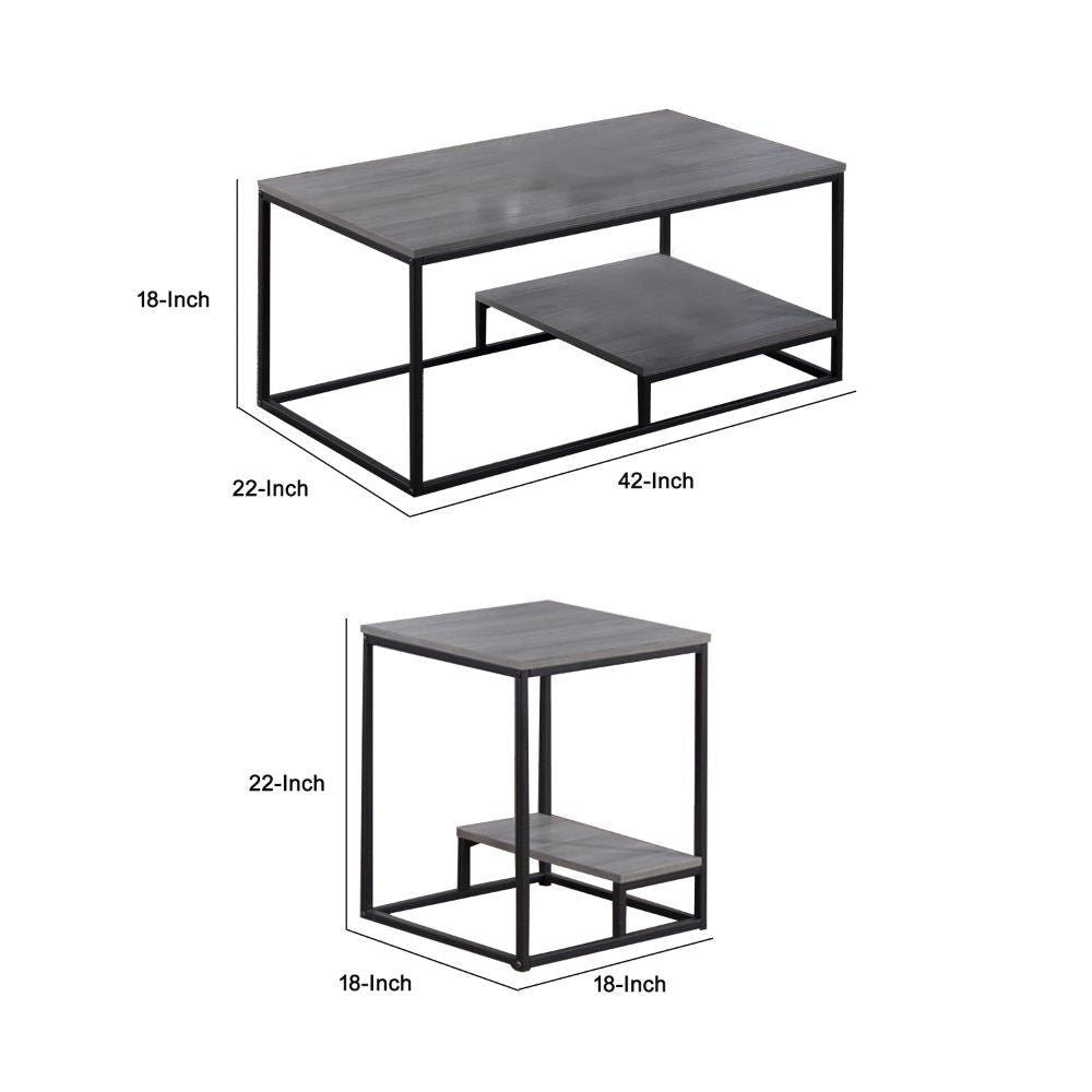3 Piece Cocktail Set Coffee Table 2 End Tables Gray Wood By Casagear Home BM300844