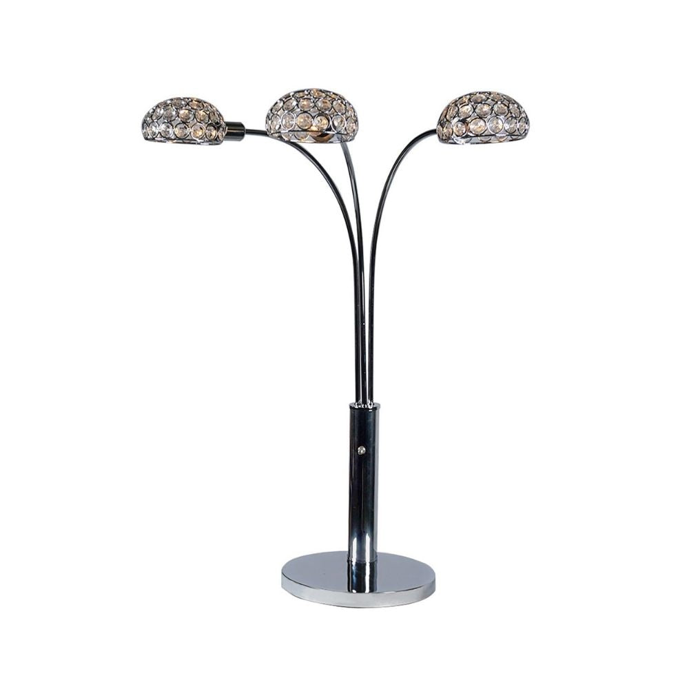 Arya 33" Arc 3 Light Table Lamp, Crystal Accents, Chrome By Casagear Home