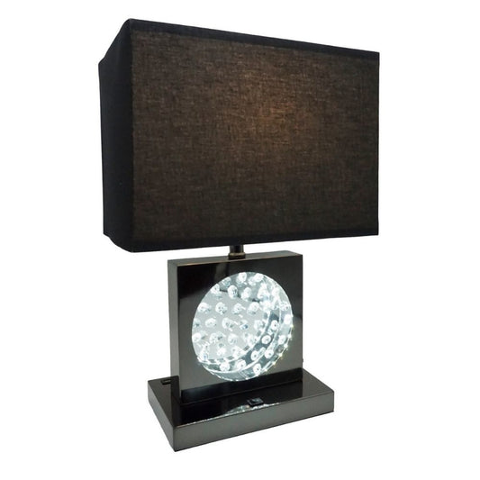 Rohi 22" Table Lamp, Black Fabric Shade, Nickel, LED Accents By Casagear Home