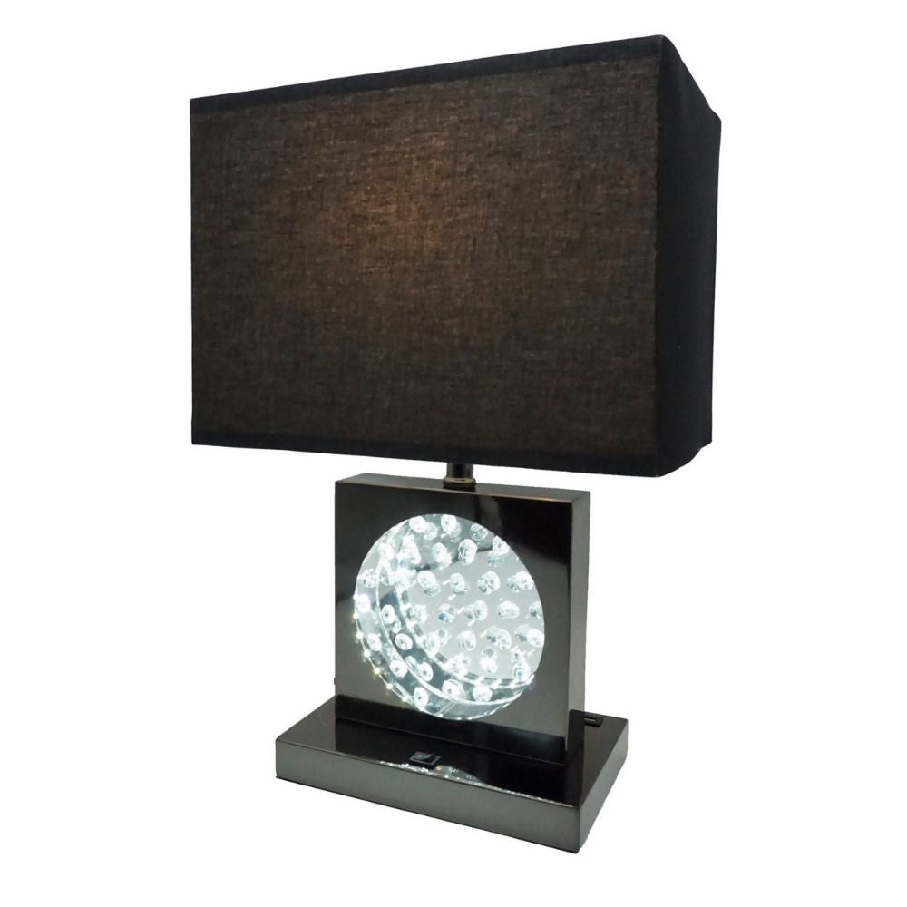 Rohi 22 Table Lamp Black Fabric Shade Nickel LED Accents By Casagear Home BM300854