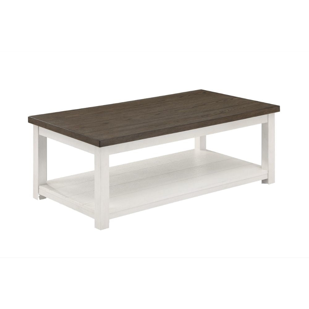 Mon 48" Coffee Table, Bottom Shelf, Brown Top, White Frame By Casagear Home
