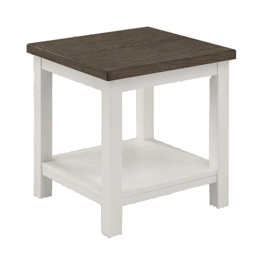 Mon 24" End Table, Bottom Shelf, Brown Top, White Frame By Casagear Home