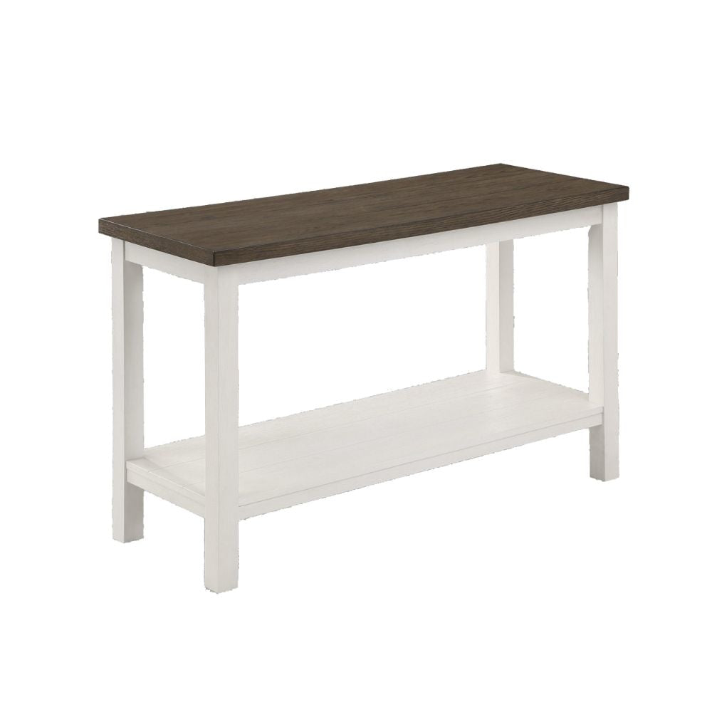 Mon 48" Sofa Console Table, Bottom Shelf, Brown Top, White By Casagear Home