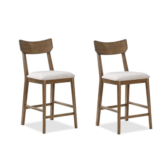 24" Counter Height Chair, Set of 2, Beige Fabric, Brown By Casagear Home