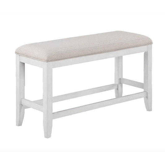 Kith 42" Counter Height Dining Bench, Beige Fabric, White By Casagear Home