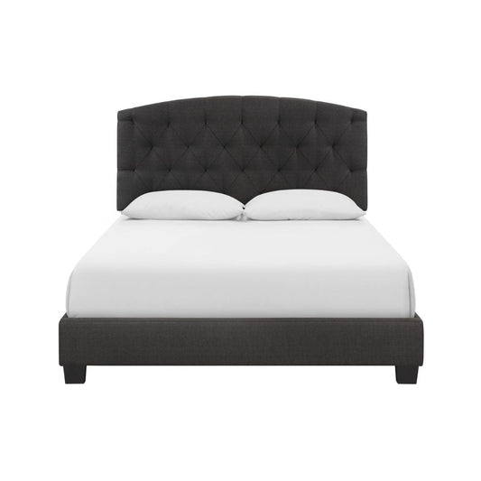 Dane Full Bed, Upholstered, Curved Headboard, Dark Gray By Casagear Home