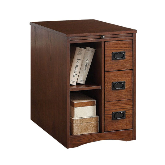 24" Side End Table, 3 Drawers, Pull Out Tray, Oak Brown By Casagear Home