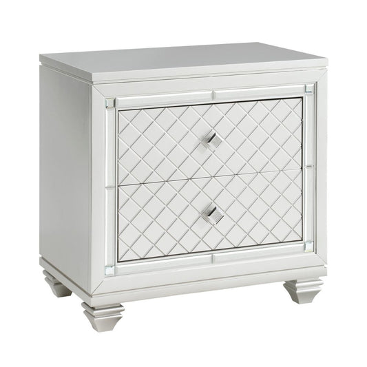 Piros 29" 2 Drawer Nightstand, Mirrored Silver Diamond Frame By Casagear Home
