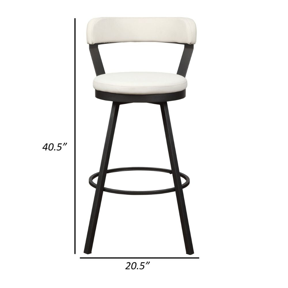 31 Swivel Bar Stool White Faux Leather Metal Set of 2 By Casagear Home BM300985