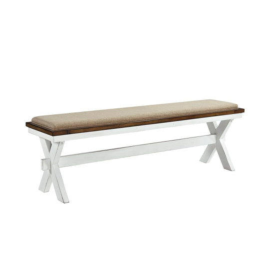 60" Bench, Polyester Upholstery, Antique White Finish By Casagear Home