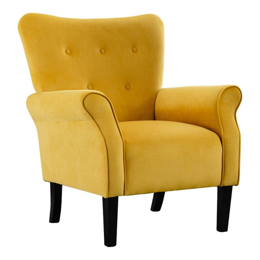 Cilic 32" Accent Chair, Tufted Backrest, Yellow Fabric By Casagear Home