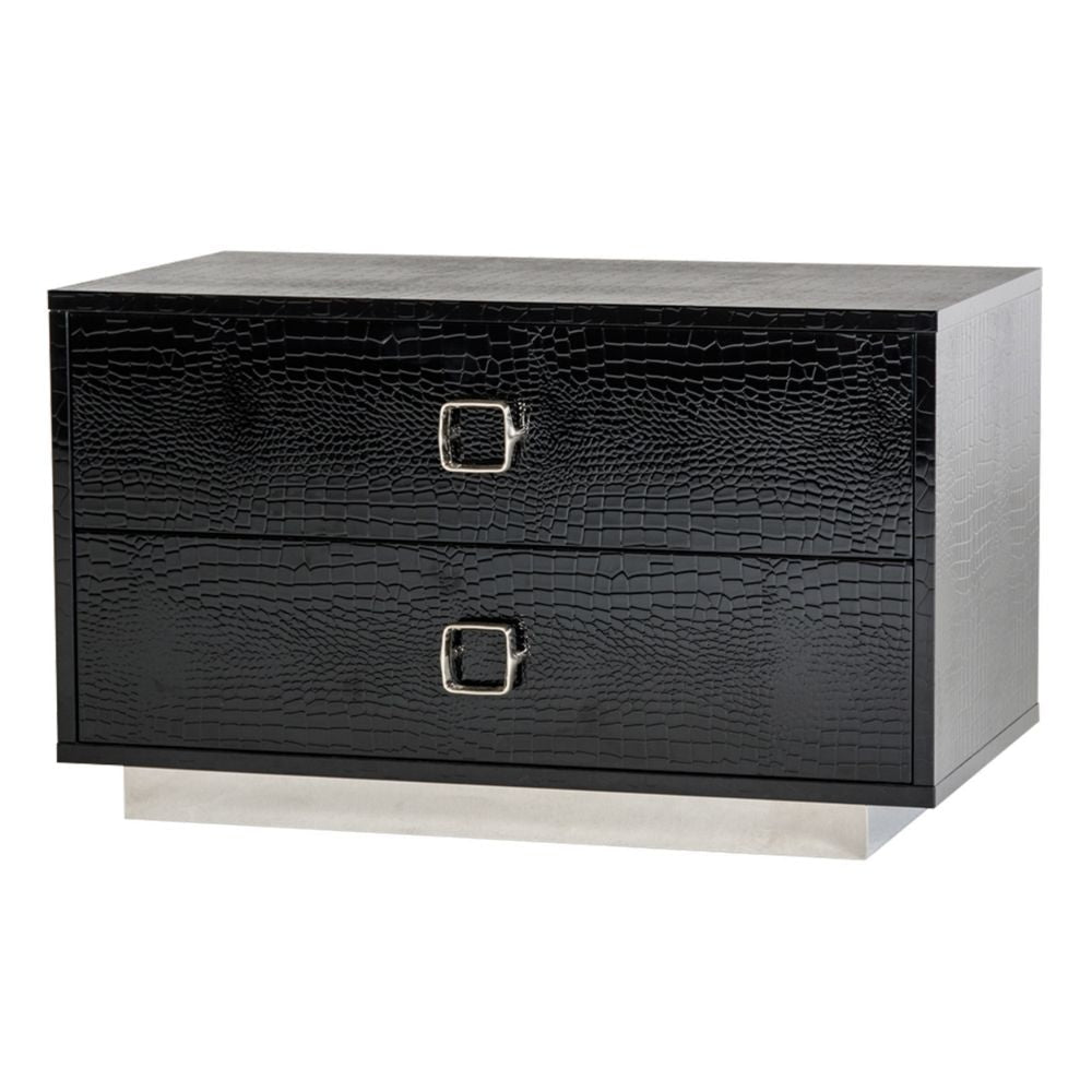 Hart 32" Nightstand, 2 Drawers, Crocodile Texture, Black By Casagear Home