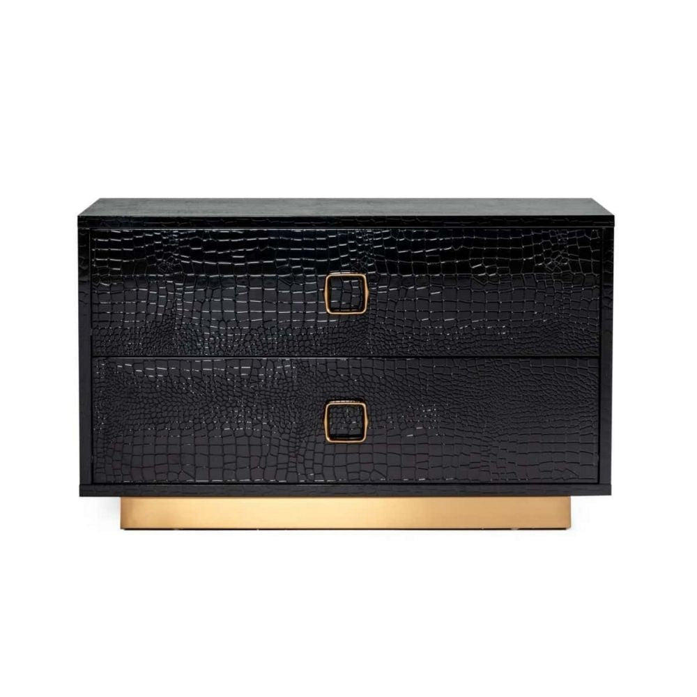 Hart 32 Nightstand 2 Drawers Crocodile Texture Black By Casagear Home BM301315