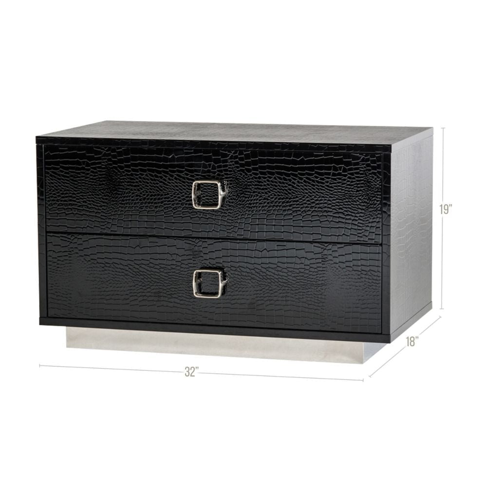 Hart 32 Nightstand 2 Drawers Crocodile Texture Black By Casagear Home BM301315