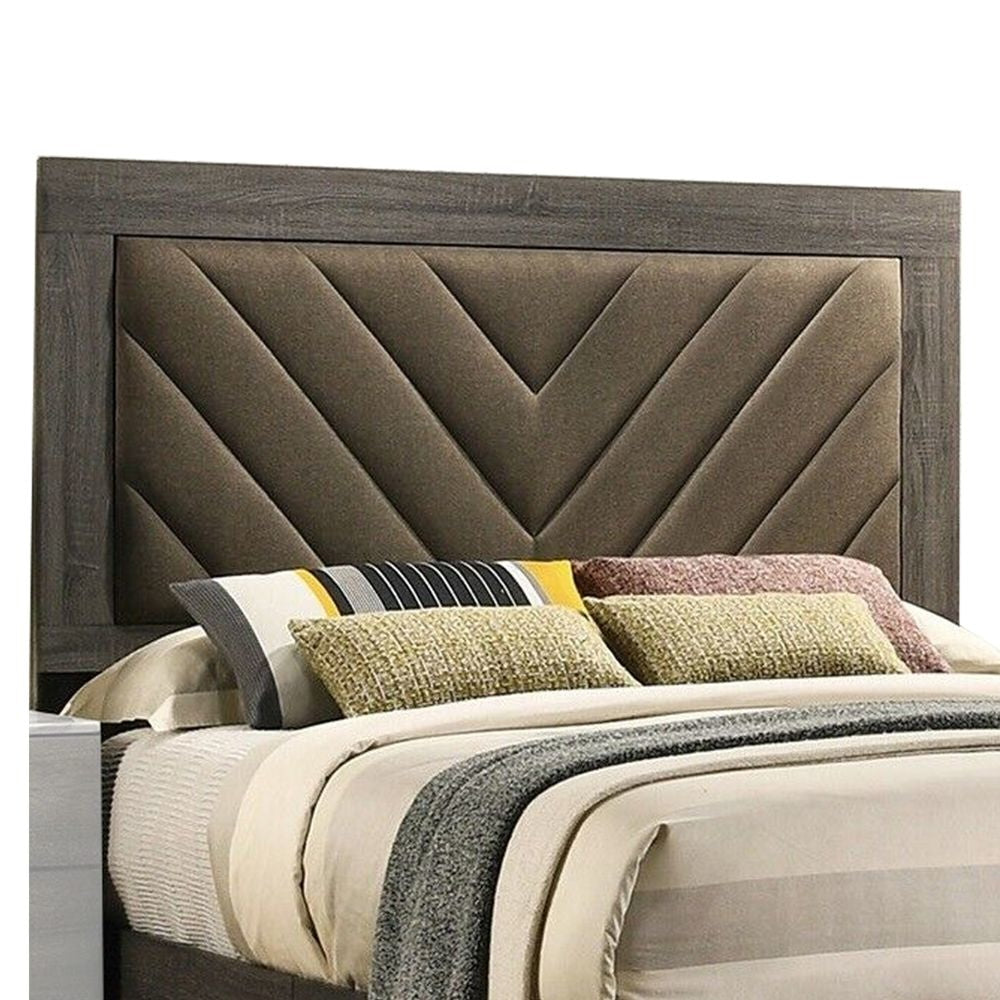 Cato King Size Bed Upholstered Brown Headboard Gray By Casagear Home BM301355