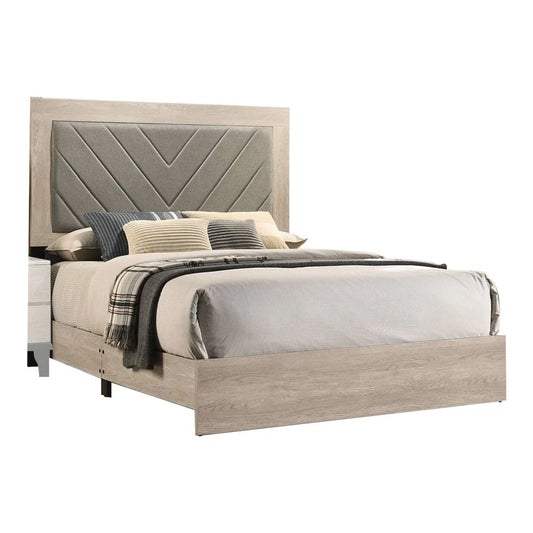 Cato California King Bed, Upholstered Gray Headboard, Cream By Casagear Home