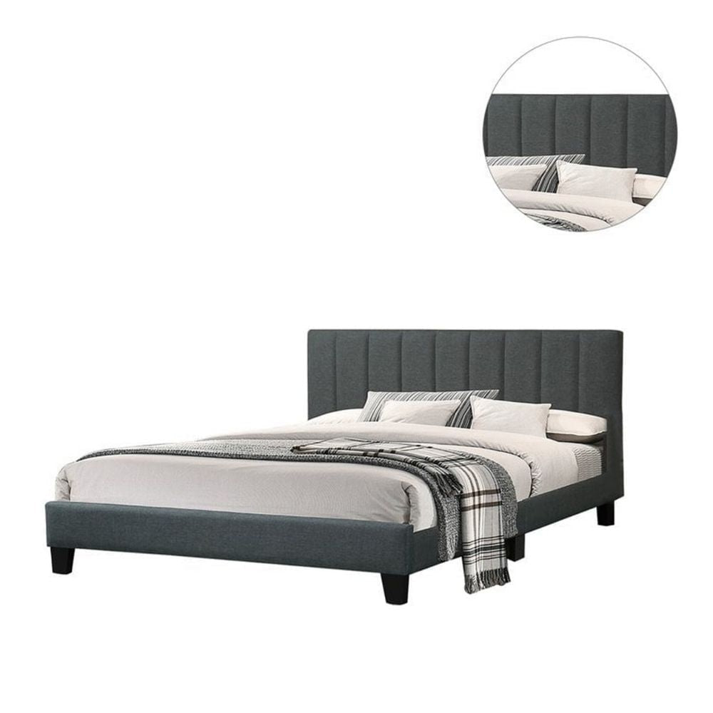 Eve California King Bed Channel Tufted Charcoal Upholstery By Casagear Home BM301433