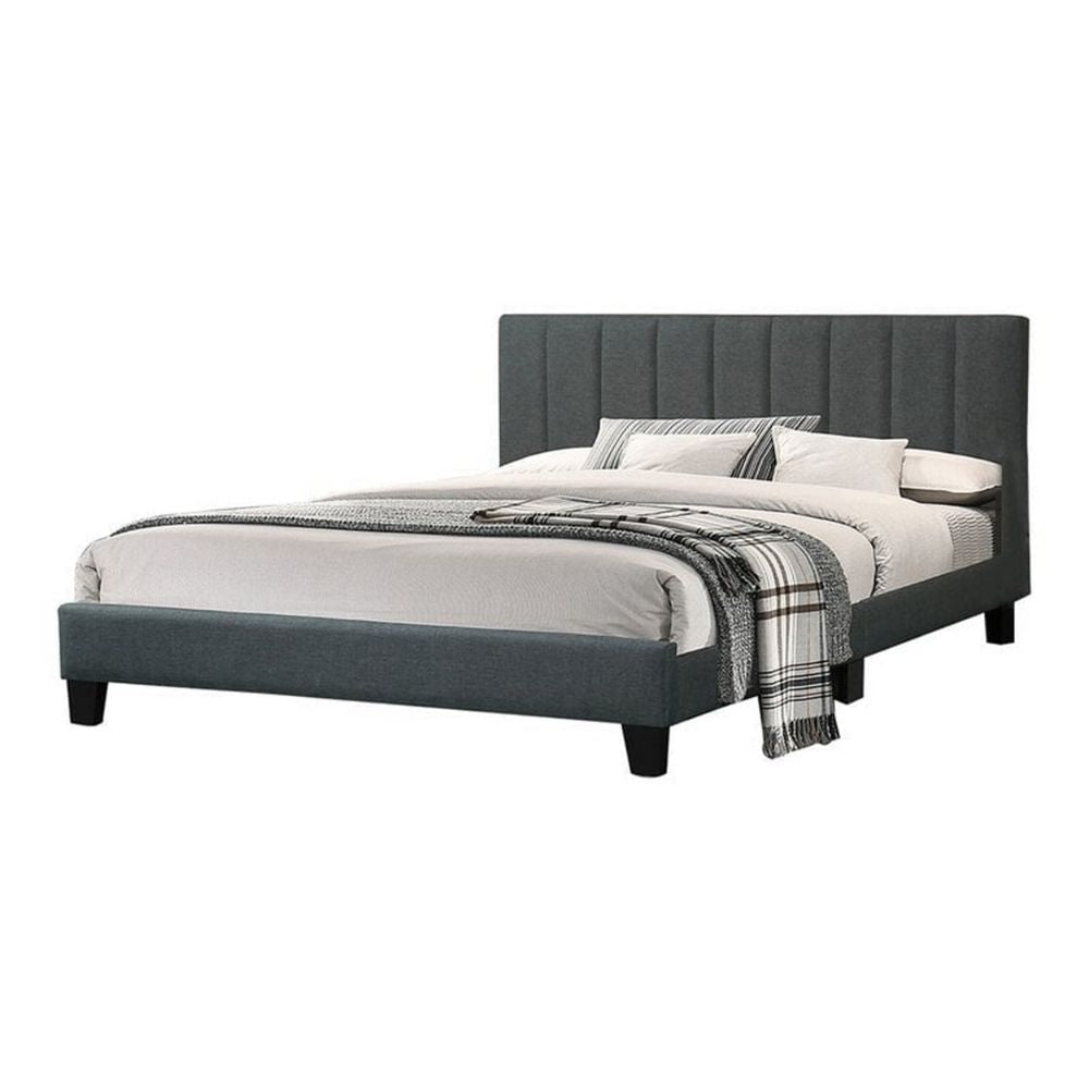 Eve King Size Bed, Channel Tufting, Charcoal Upholstery By Casagear Home 