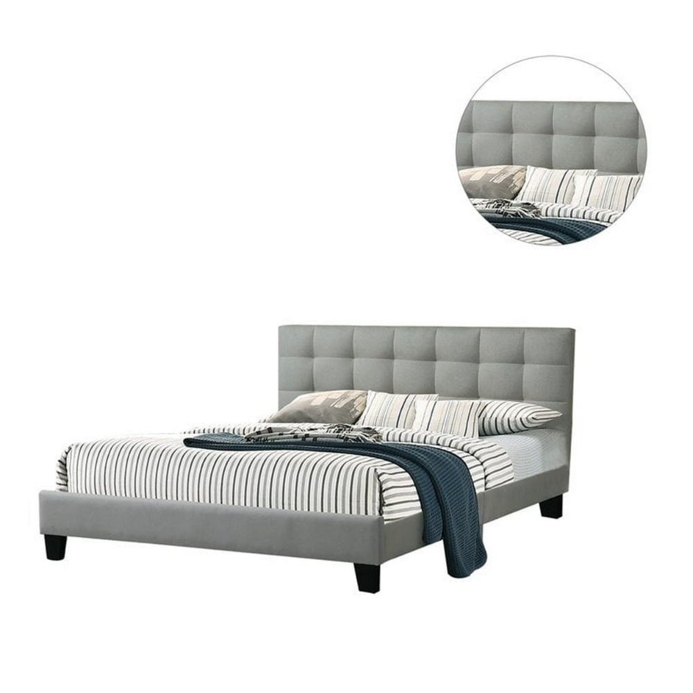 Eve King Size Bed Channel Tufting Light Gray Upholstery By Casagear Home BM301438