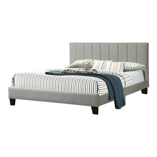 Eve Full Size Bed, Channel Tufting, Light Gray Upholstery By Casagear Home