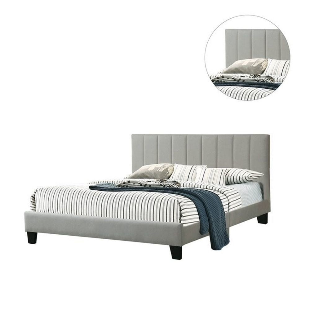 Eve Full Size Bed Channel Tufting Light Gray Upholstery By Casagear Home BM301439
