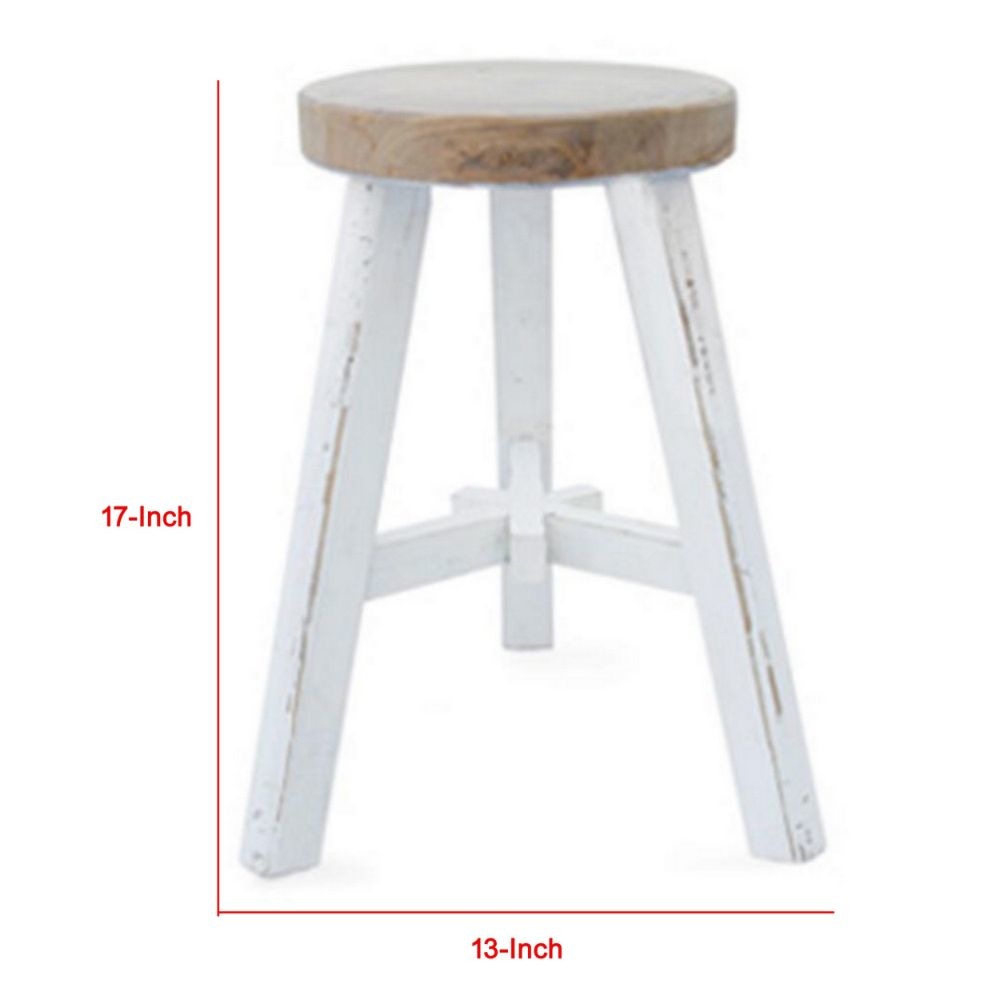 17 Accent Stool Brown Seat Hand Painted White Tripod Legs By Casagear Home BM301533