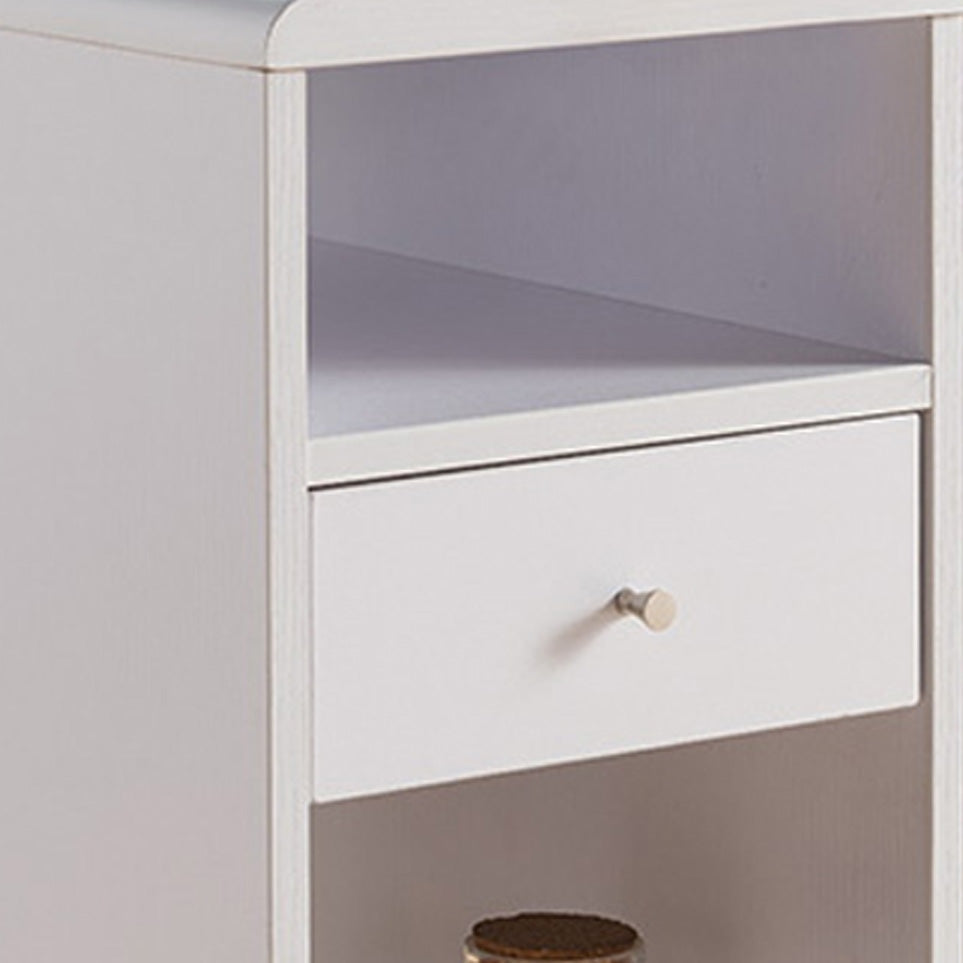 20 Inch Rolling Chairside Table Single Drawer 2 Open Shelves Crisp White By Casagear Home BM301554