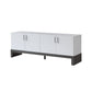 60 Inch TV Entertainment Console 2 Cabinets Metal Bar Handles White By Casagear Home BM301556