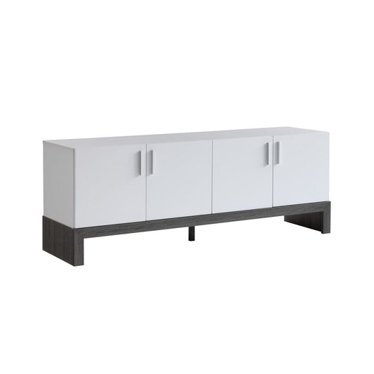60 Inch TV Entertainment Console, 2 Cabinets, Metal Bar Handles, White By Casagear Home