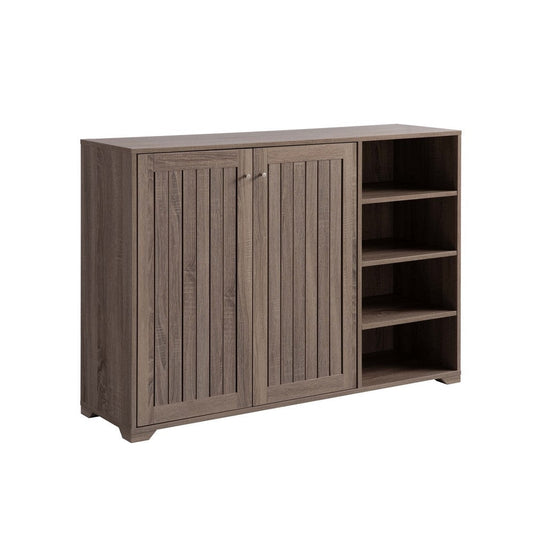 47 Inch Double Door Cabinet Console with 4 Open Shelves, Dark Taupe Brown By Casagear Home