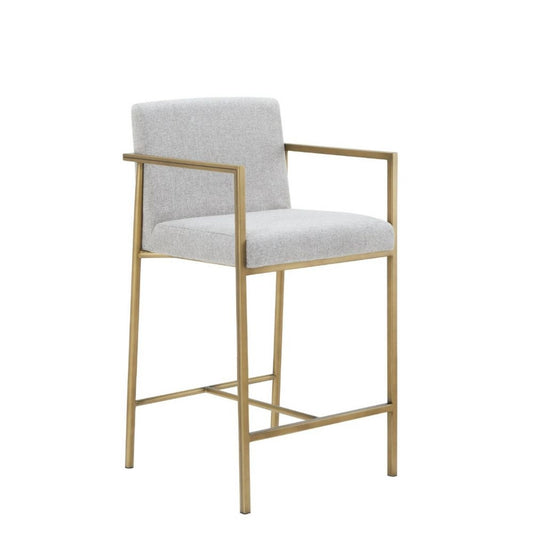 40" Counter Height Padded Stool, White Fabric, Brass Frame By Casagear Home