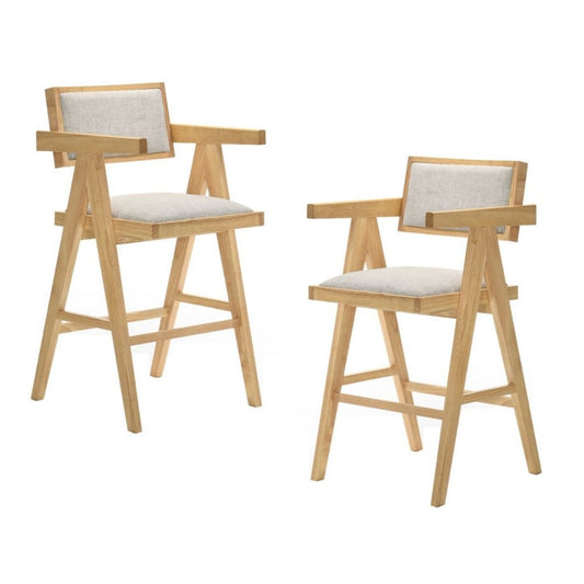 Cid Uno 26" Counter Stool, Set of 2, Beige Fabric, Set of 2 By Casagear Home