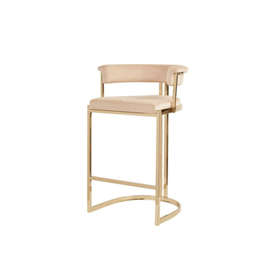 27" Cantilever Counter Stool, Velvet Seat, Curved Back, Gold By Casagear Home