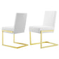 Set of 2 Dining Chairs, White Faux Leather, Gold Cantilever By Casagear Home