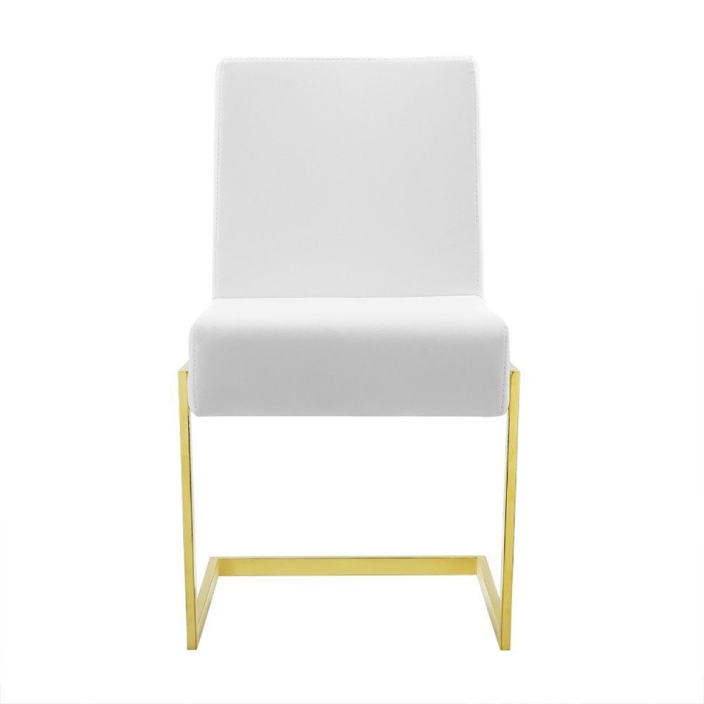 Set of 2 Dining Chairs White Faux Leather Gold Cantilever By Casagear Home BM301783