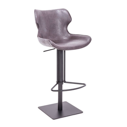 22-31" Adjustable Height Barstool, Gray Vegan Faux Leather By Casagear Home