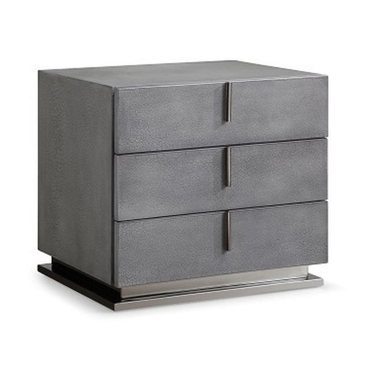 Cid Jely 24" Nightstand, 3 Drawers, Crackled Lacquer, Gray By Casagear Home