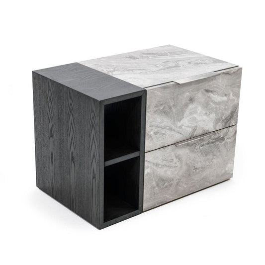 Noe Minn 26" Nightstand, 2 Drawers, Faux Marble, Gray By Casagear Home