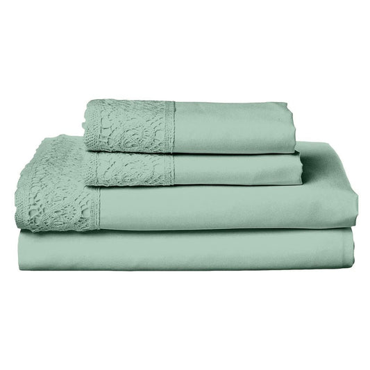 Edra 4 Piece Microfiber Queen Sheet Set with Lace, Sea Green By Casagear Home