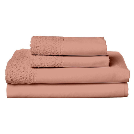 Edra 4 Piece Microfiber Full Sheet Set with Lace, Dusty Pink By Casagear Home