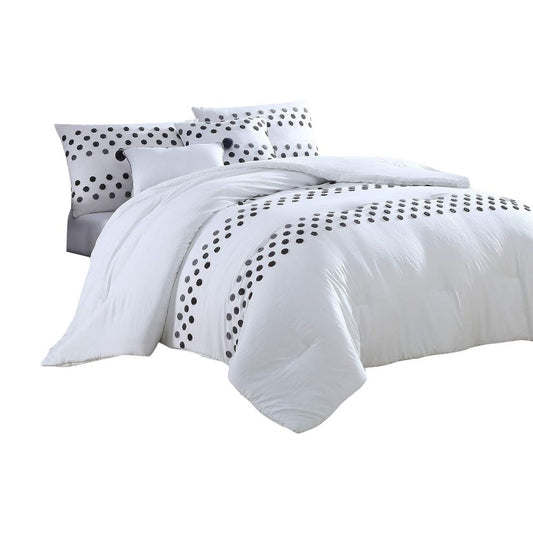Ari 5 Piece Queen Comforter Set, Woven Dots, White, Gray By Casagear Home