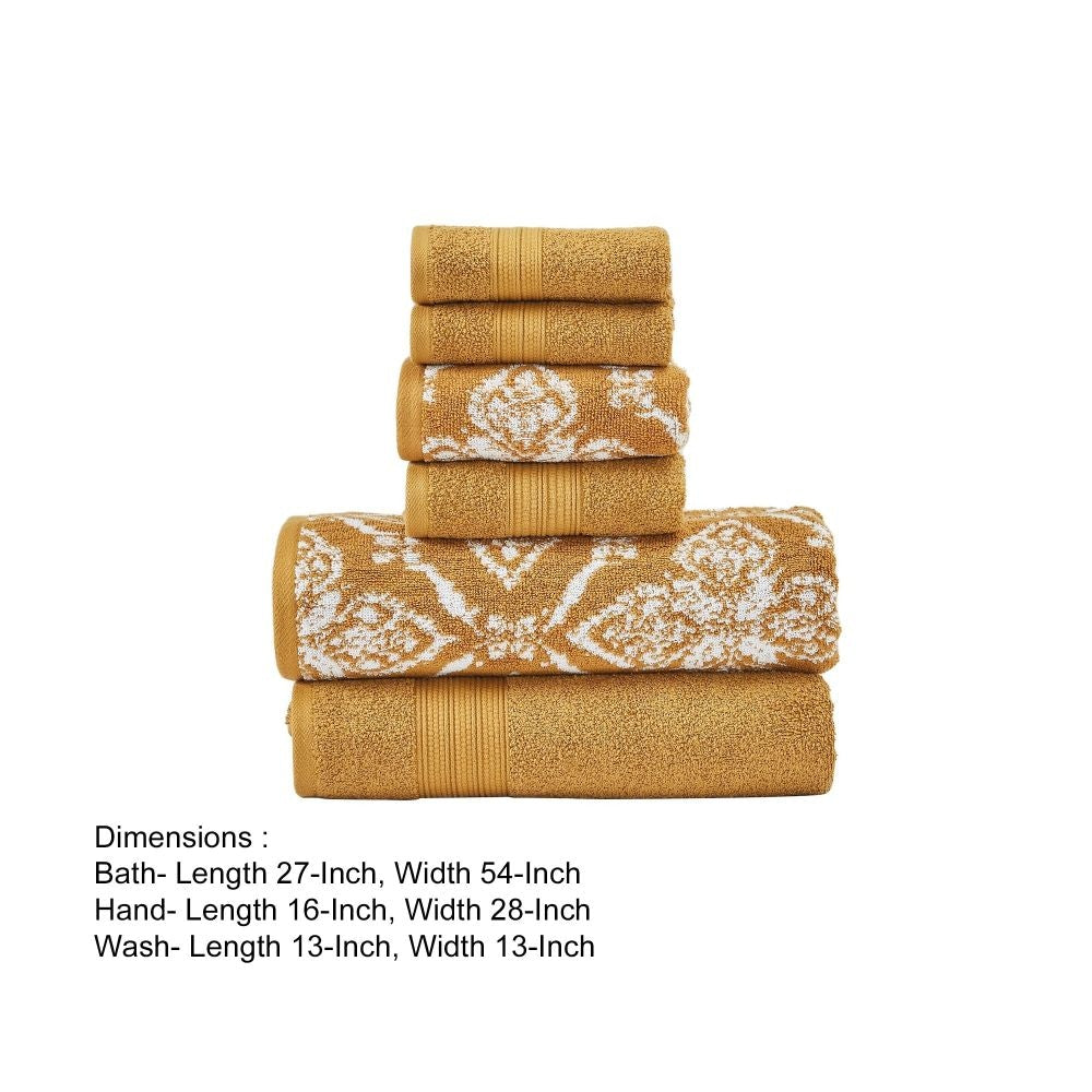 Naja 6 Piece Cotton Towel Set Jacquard White Yellow By Casagear Home BM301926