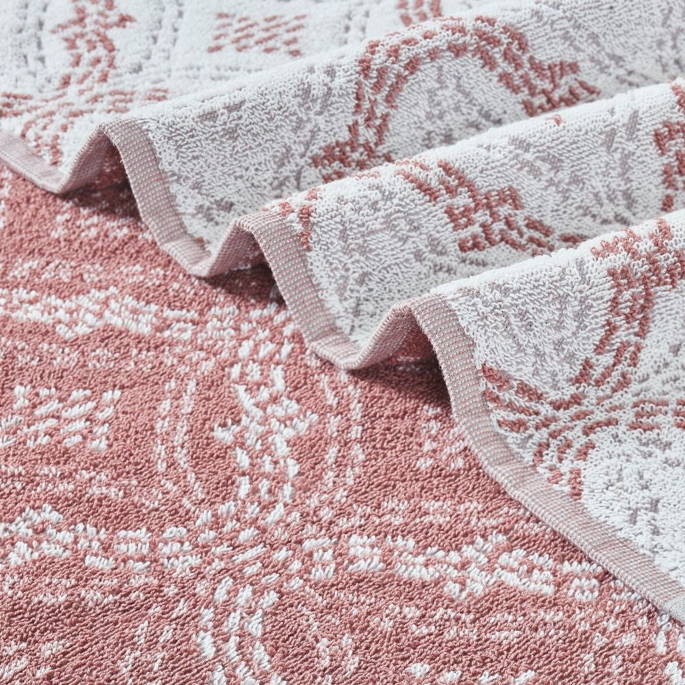 Oya 6 Piece Cotton Towel Set Quatrefoil Stitch White Pink By Casagear Home BM301929