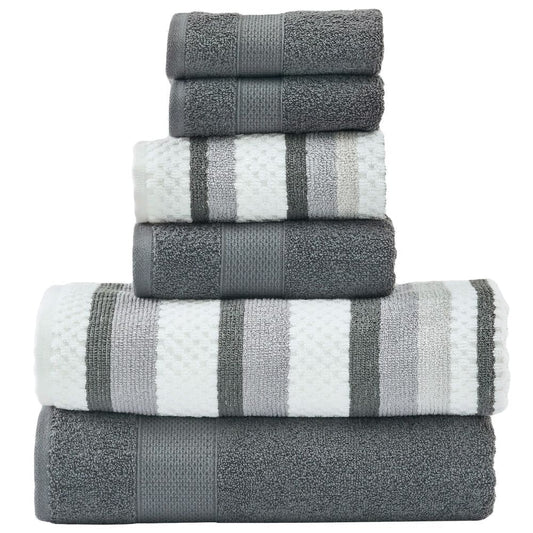Nyx 6 Piece Soft Cotton Towel Set, Striped, White, Dark Gray By Casagear Home