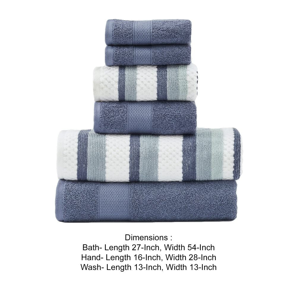 Nyx 6 Piece Soft Cotton Towel Set Striped White and Blue By Casagear Home BM301935