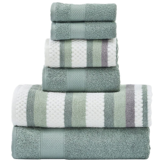 Nyx 6 Piece Cotton Towel Set, Striped, White and Light Gray By Casagear Home