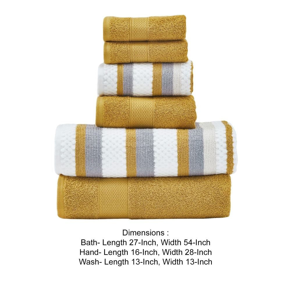 Nyx 6 Piece Soft Cotton Towel Set Striped White and Yellow By Casagear Home BM301937